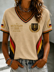 Women's Deutschland Football Fan Printed V-neck T-shirt