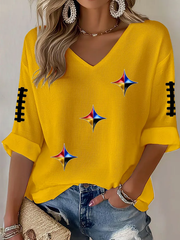 Women's Pittsburgh Football Mid-length Sleeves V-Neck T-Shirt