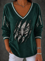 Women's Football Gameday Gift For Football Fans Printed V-Neck Long Sleeve Shirt