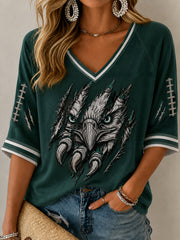 Women's Football Gameday Gift For Football Fans Mid-length Sleeves V-Neck T-Shirt