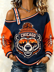 Women's Football Gameday Gift For Football Fans Casual Off-Shoulder Sweatshirt