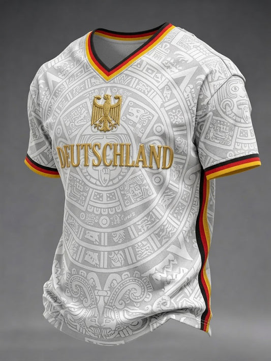 Men's Germany Football Printed V-neck T-shirt