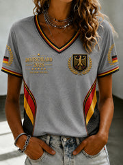 Women's Deutschland Football Fan Printed V-neck T-shirt