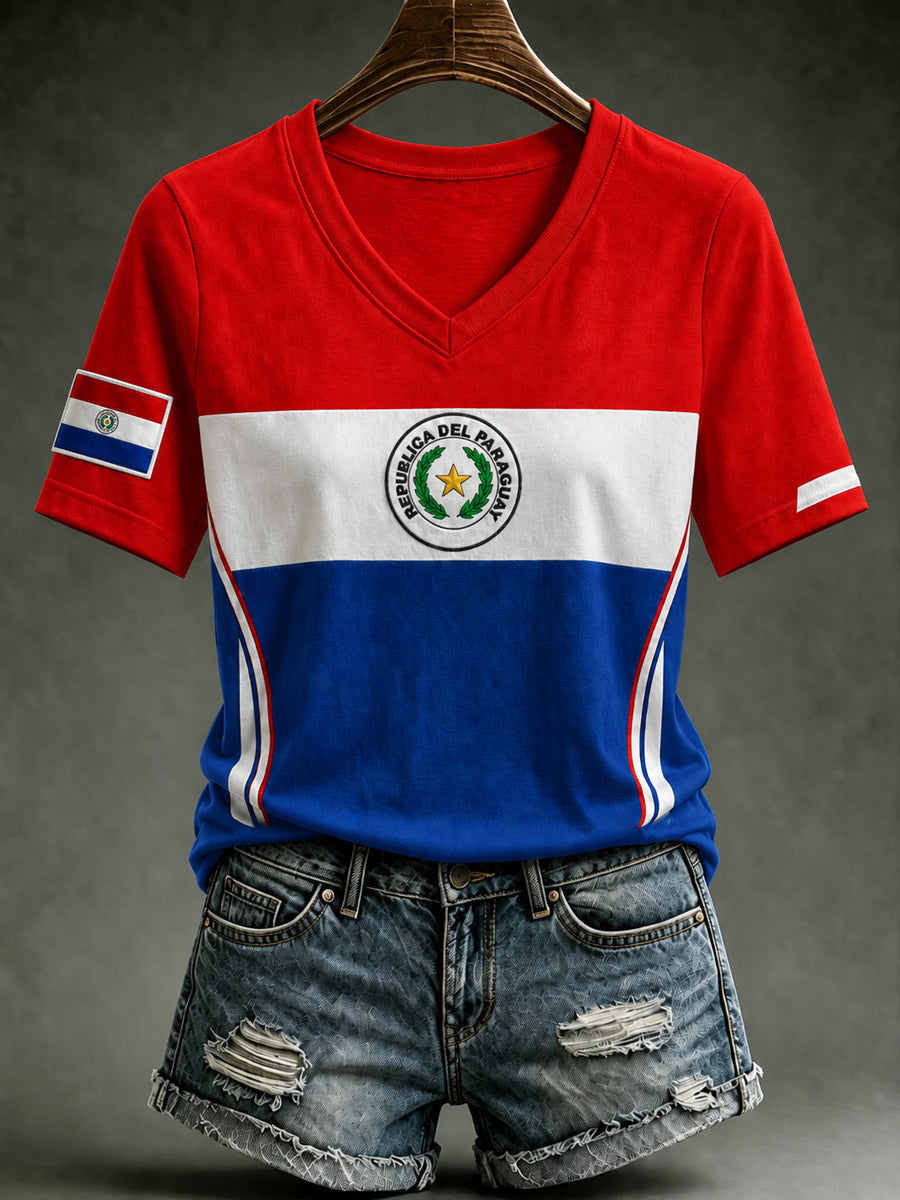 Women's Paraguay Football Fan Gift Art Print Casual Short Sleeve T-shirt