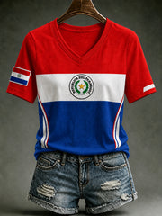Women's Paraguay Football Fan Gift Art Print Casual Short Sleeve T-shirt