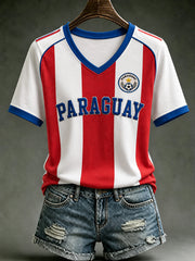 Women's Paraguay Football Fan Gift Art Print Casual Short Sleeve T-shirt