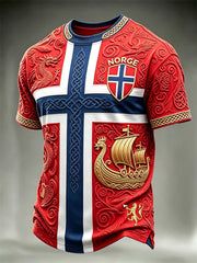 Men's Norway Football Viking Ship & Dragons Celtic Flag Colorblock Print short sleeves t-shirt