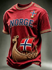 Men's Norge Viking Ship Norway Football & Flag Art Print short sleeves t-shirt