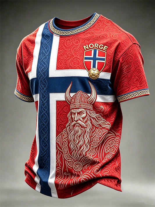Men's Norway Norge Football Viking Warrior Celtic Knot Flag Colorblock Print short sleeves t-shirt