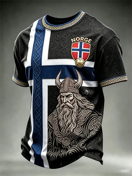 Men's Norway Norge Football Viking Warrior Celtic Knot Flag Colorblock Print short sleeves t-shirt