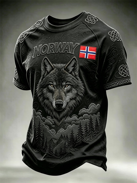 Men's Norway Viking Wolf Dark Forest Celtic Knot Print short sleeve t-shirt