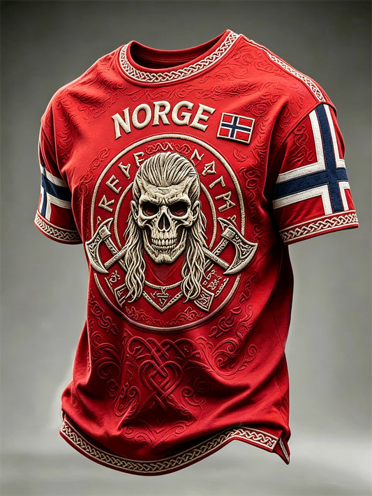 Men's Norway Viking Skull Celtic Knot Flag Print short sleeve t-shirt