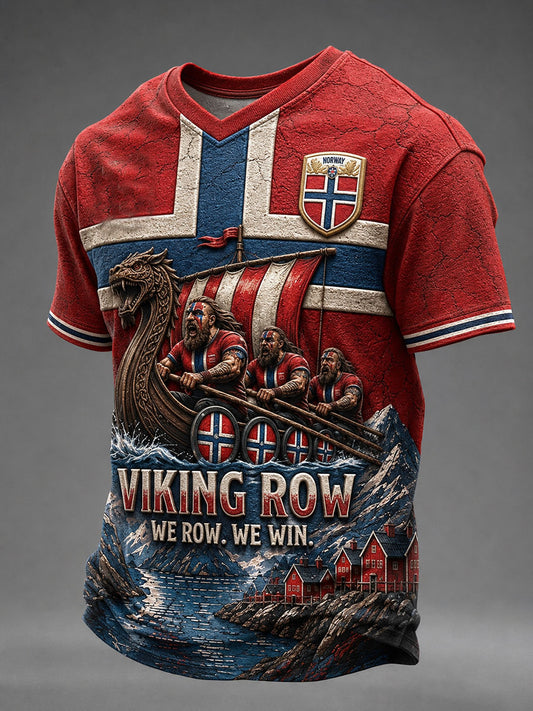 Men's Viking Row We Row We Win V-neck T-shirt