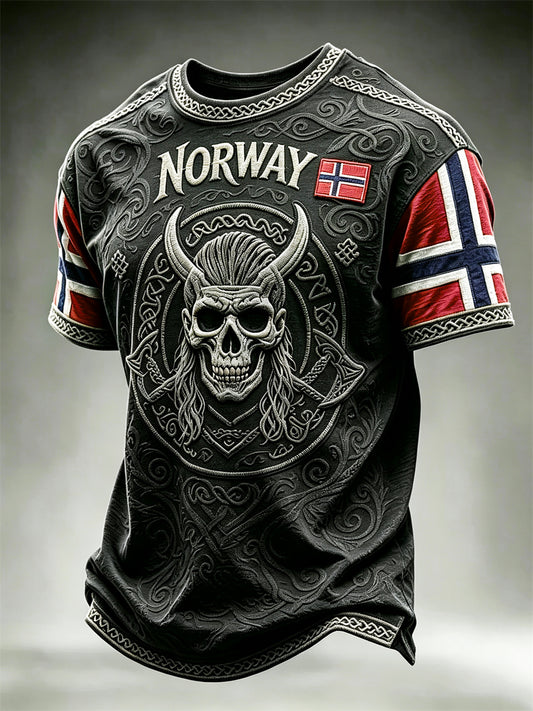 Men's Norway Viking Skull Celtic Knot Flag Print short sleeve t-shirt