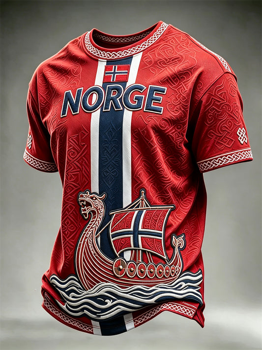 Men's Norway Viking Ship Celtic Knot Flag Print short sleeve t-shirt