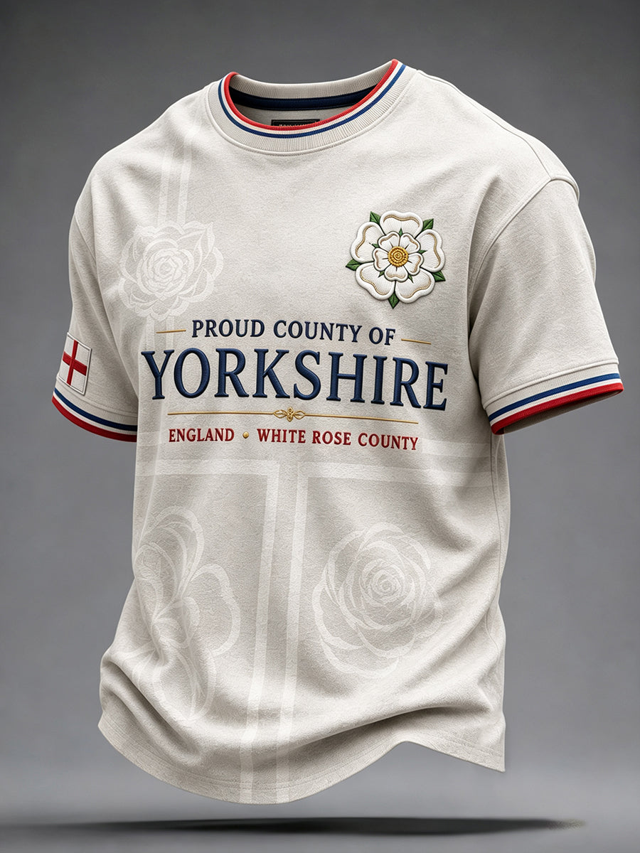 Men's England Yorkshire Day White Roses Art Printed T-shirt