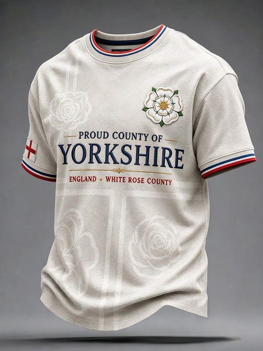 Men's England Yorkshire Day White Roses Art Printed T-shirt