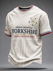 Men's England Yorkshire Day White Roses Art Printed T-shirt
