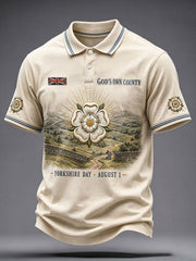 Men's England Yorkshire Day White Roses Art Printed Casual Tops