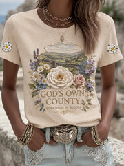 Women's England Yorkshire Day White Roses Art Printed T-shirt