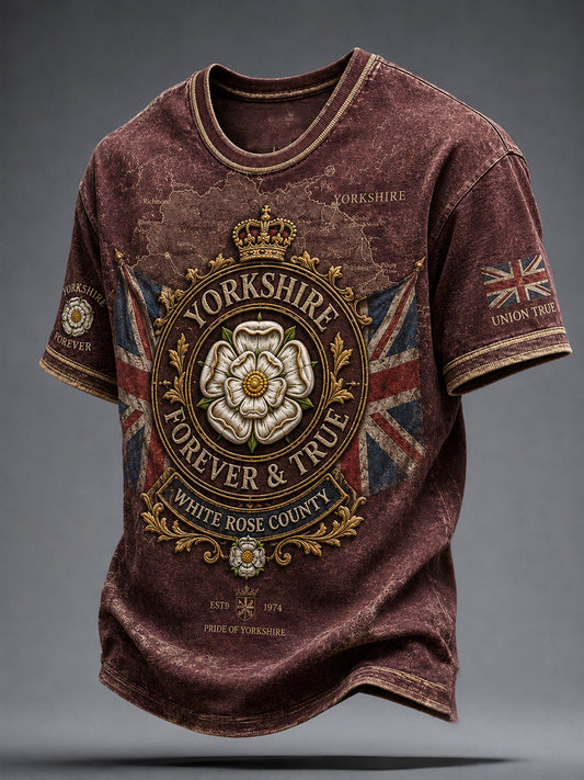 Men's England Yorkshire Day White Roses Art Printed T-shirt