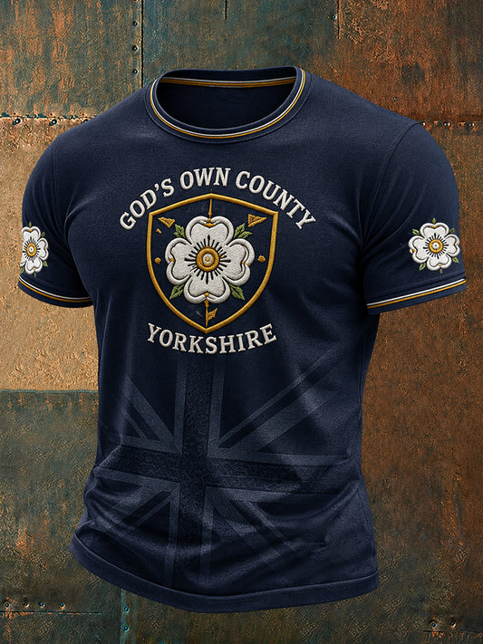 Men's England Yorkshire Day White Roses Art Printed T-shirt