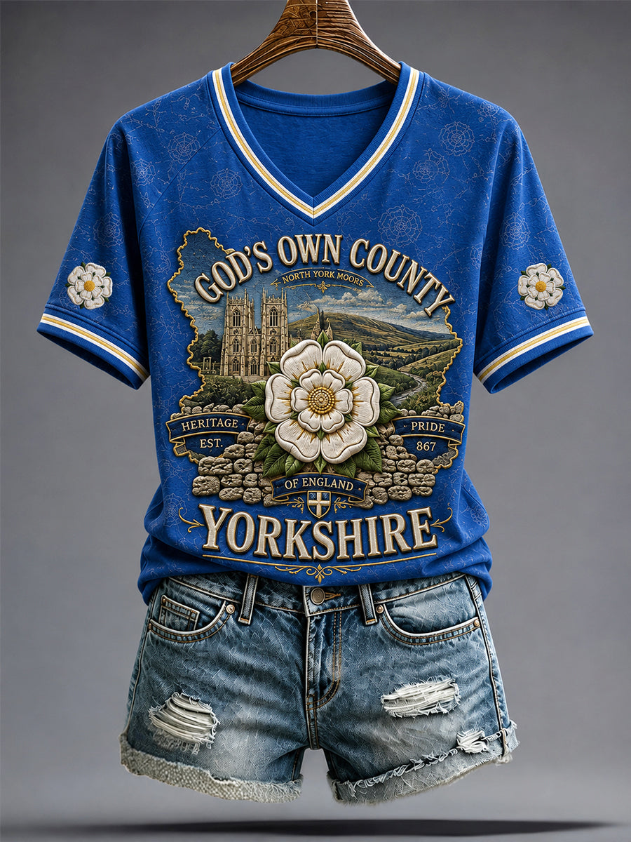 Women's Yorkshire Day White Roses Art Printed T-shirt
