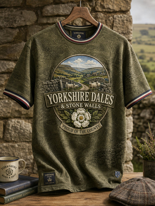 Men's Yorkshire Day White Roses Art Printed T-shirt