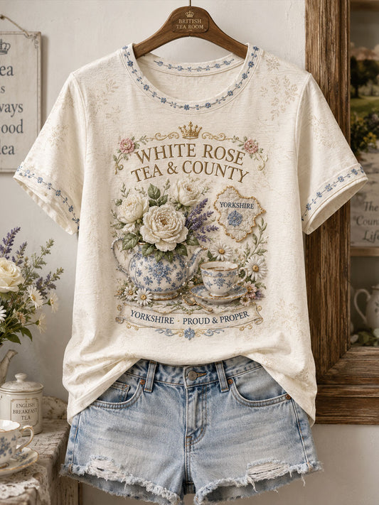 Women's Yorkshire Day White Roses Art Printed T-shirt