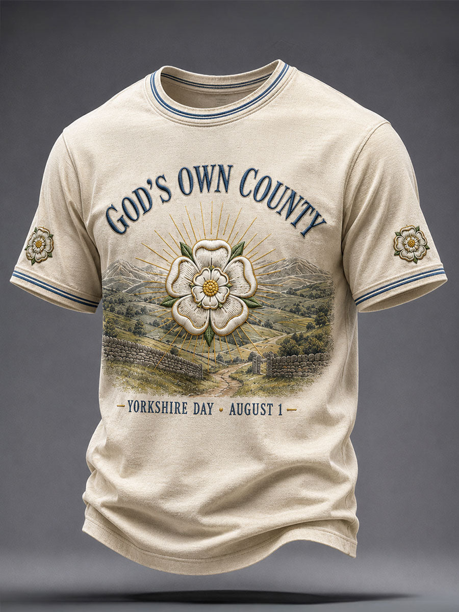 Men's Yorkshire Day White Roses Art Printed T-shirt