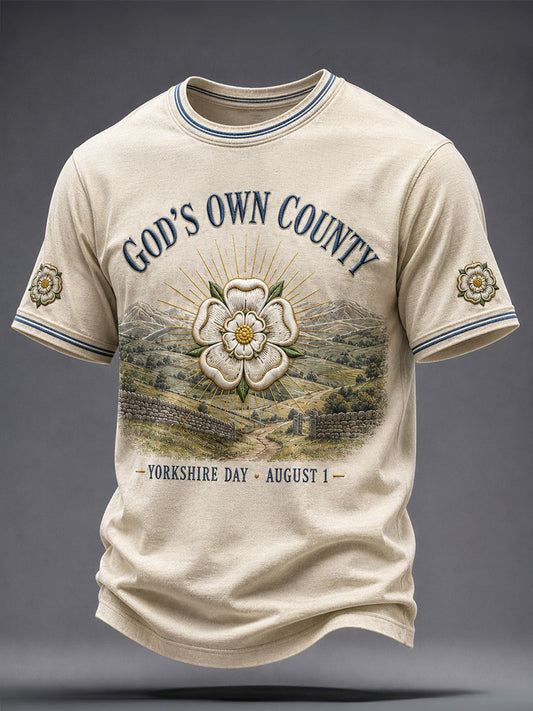 Men's Yorkshire Day White Roses Art Printed T-shirt