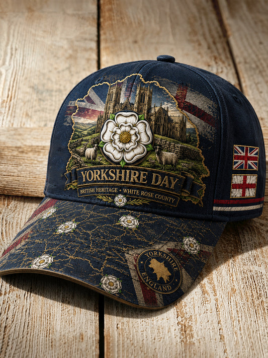 Unisex England Yorkshire Day White Roses Art Printed Hat