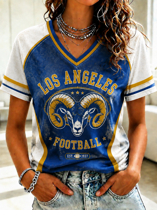 Women's Football V-neck Off-shoulder Short-sleeved T-shirt