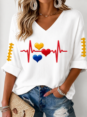 Women's Football Mid-length Sleeves V-Neck T-Shirt