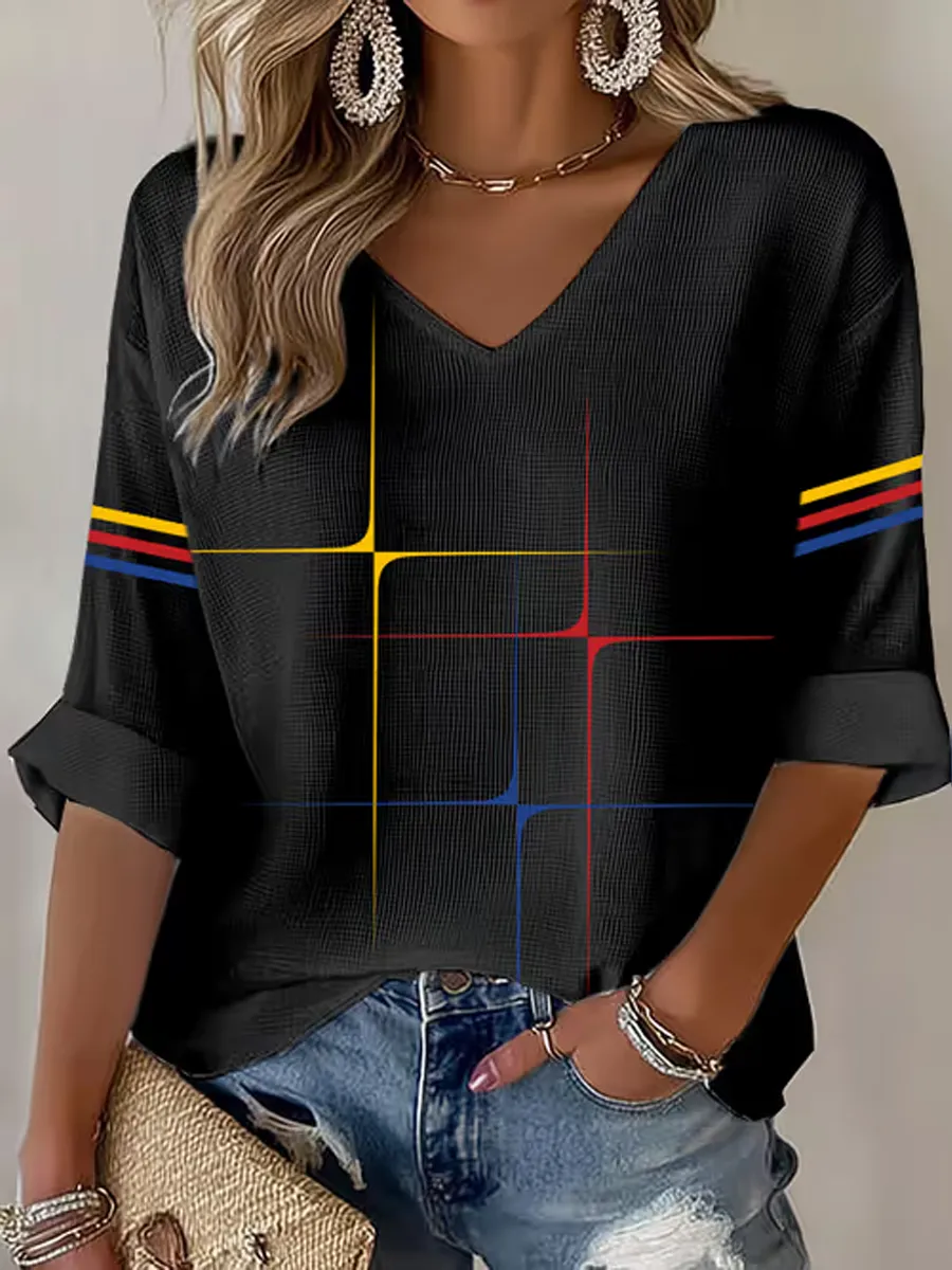 Women's Football Mid-length Sleeves V-Neck T-Shirt