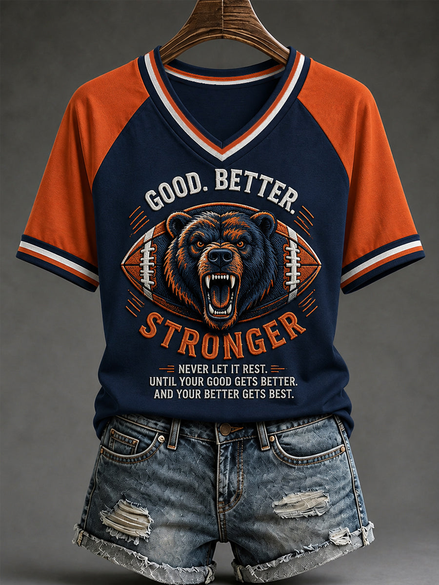 Women's Good Better Stronger Football Gameday Gift For Football Fans Casual V-Neck Tee
