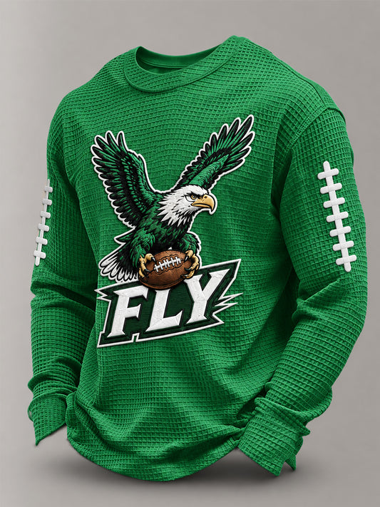 Men's Fly Eagles Fly Football Gameday Gift For Football Fans Casual Waffle Long Sleeve T-Shirt