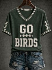 Women's Football Printed V-neck T-shirt