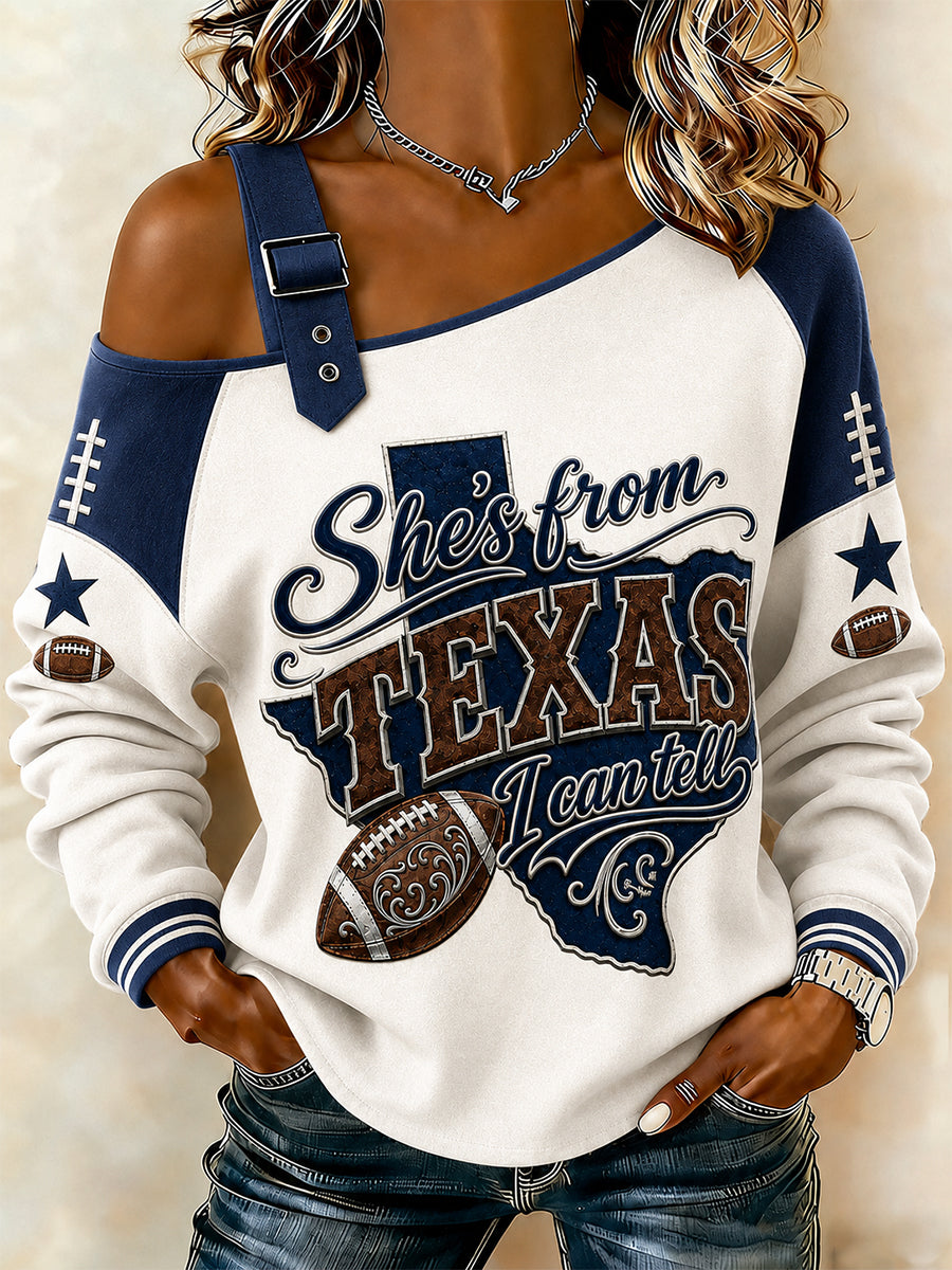 Women's Football Gameday Gift For Football Fans Casual Off-Shoulder Sweatshirt