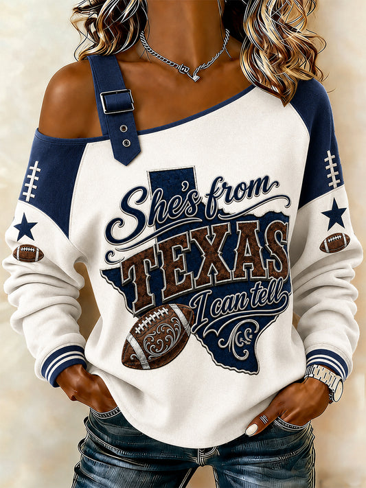 Women's Football Gameday Gift For Football Fans Casual Off-Shoulder Sweatshirt