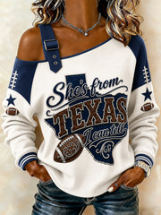 Women's Football Gameday Gift For Football Fans Casual Off-Shoulder Sweatshirt