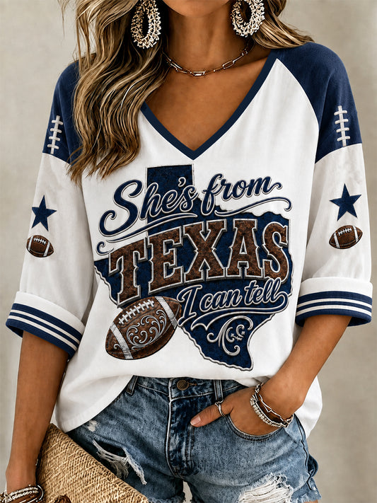 Women's Football Gameday Gift For Football Fans Casual V-Neck Tee