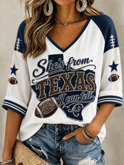 Women's Football Gameday Gift For Football Fans Casual V-Neck Tee