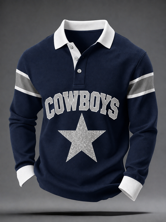 Men's Football Gameday Gift For Football Fans Casual long sleeve polo