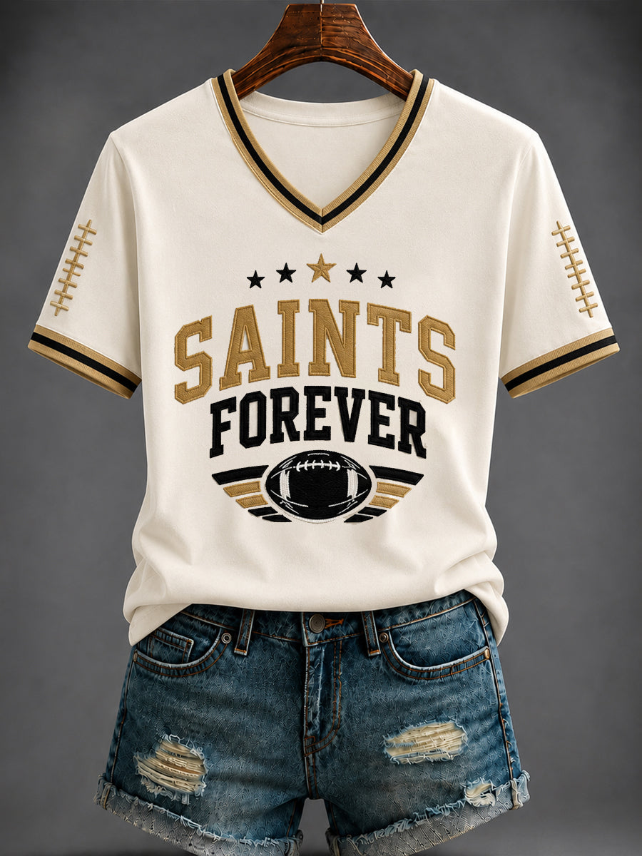Women's America Football Printed V-neck T-shirt