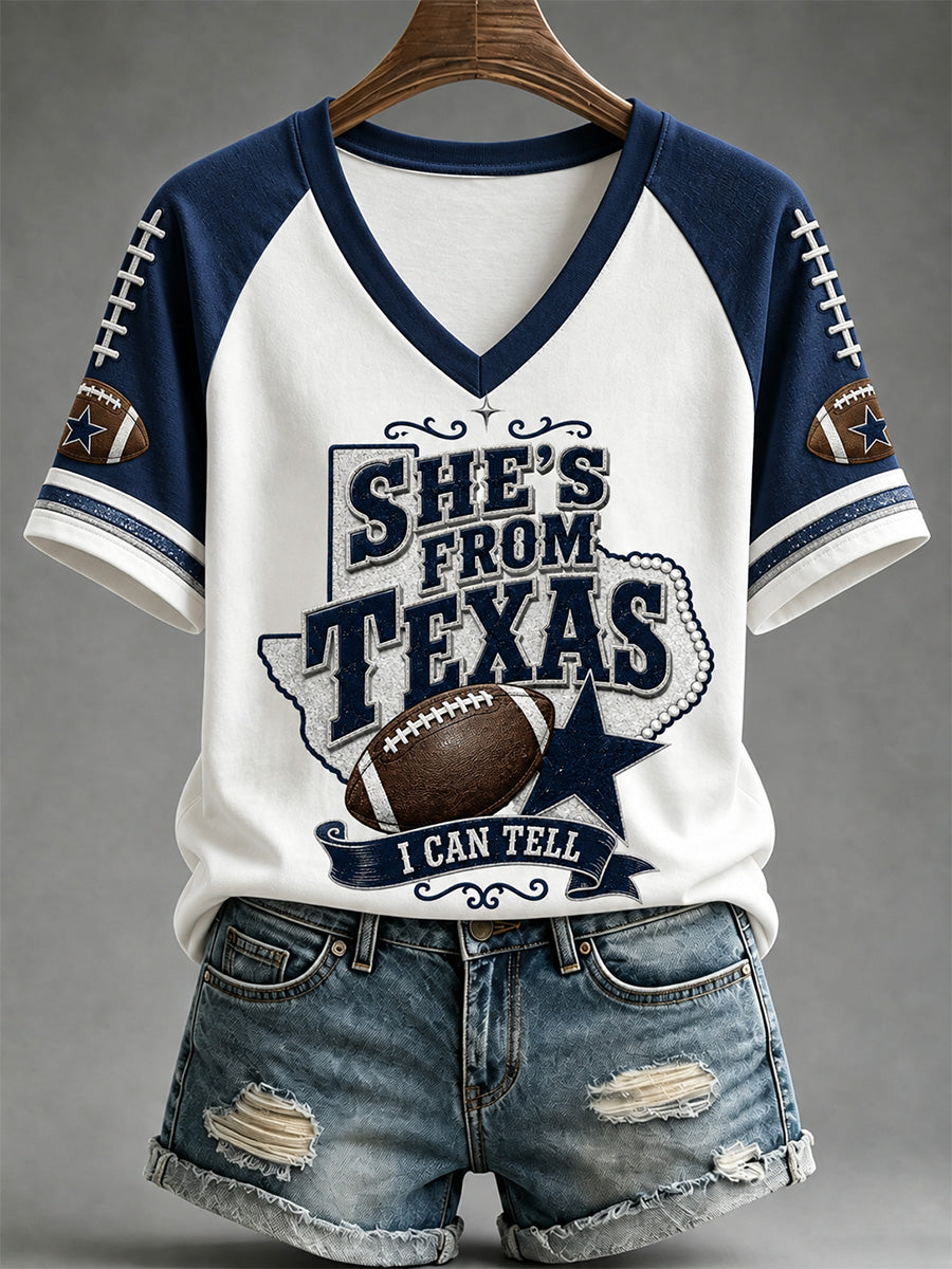 Women's Football Gameday Gift For Football Fans Casual V-Neck Tee