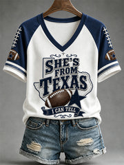 Women's Football Gameday Gift For Football Fans Casual V-Neck Tee