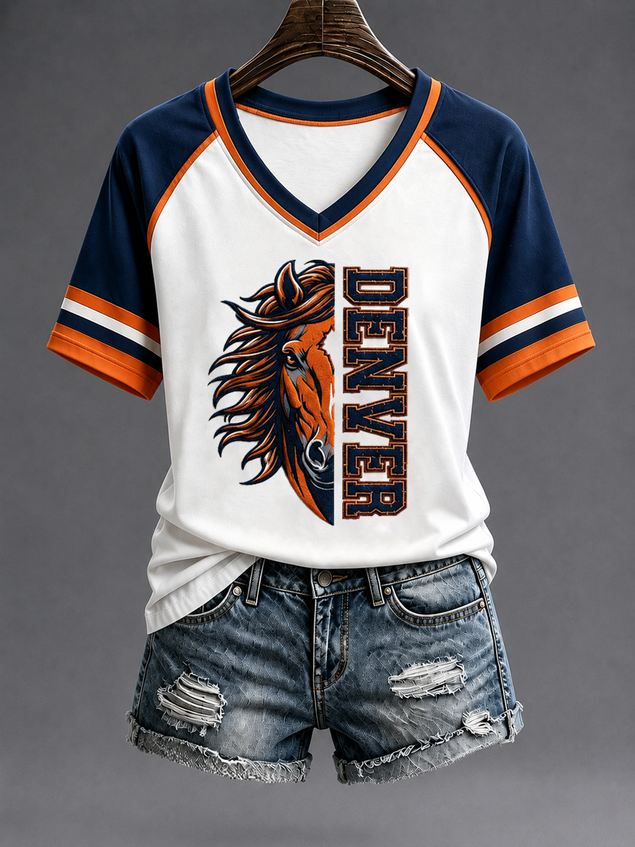 Women's Football Fans Gameday V-neck off-shoulder short-sleeved T-shirt
