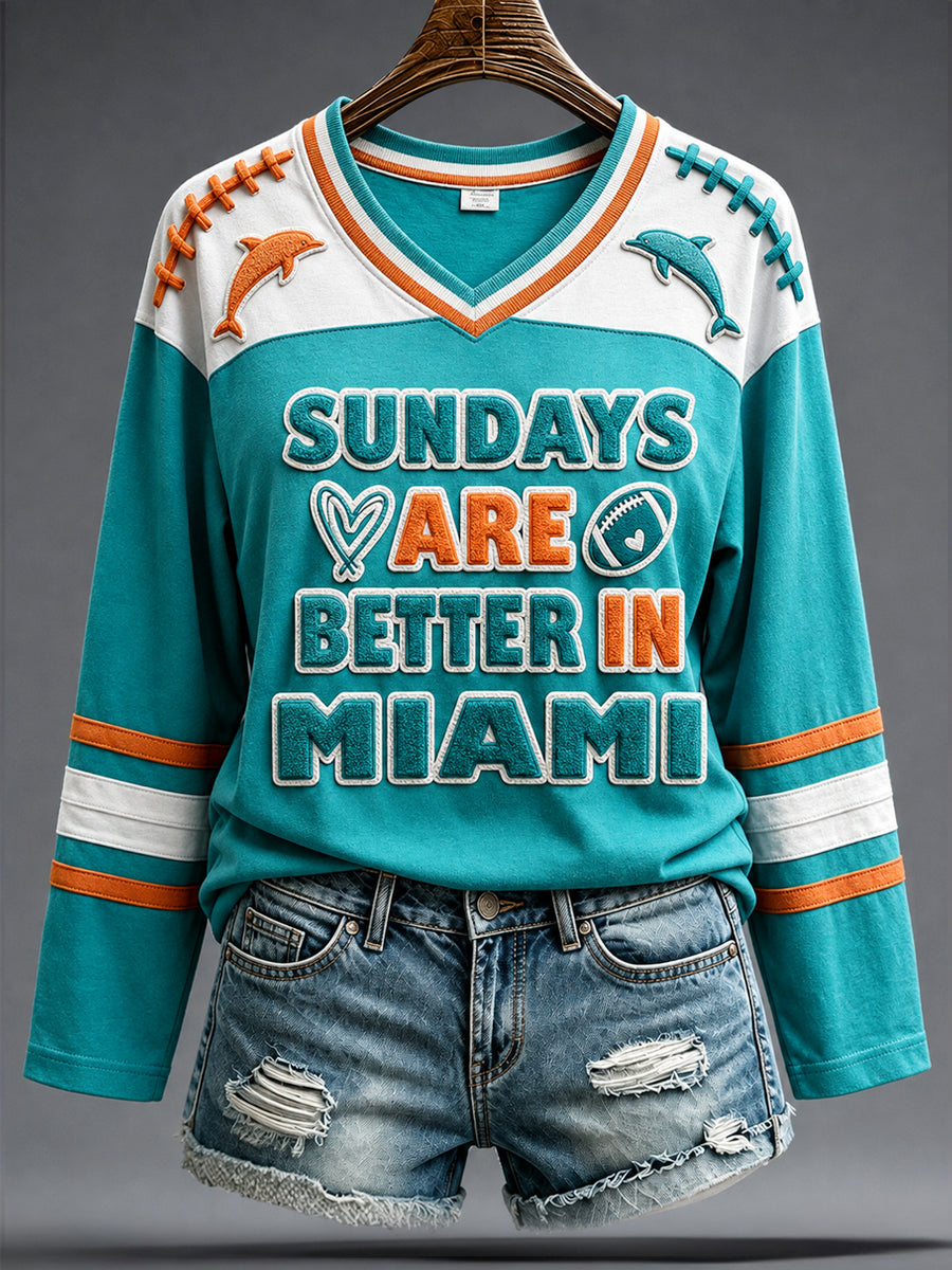 Women's Miami Football Lover Dolphin Art Printed T-shirt