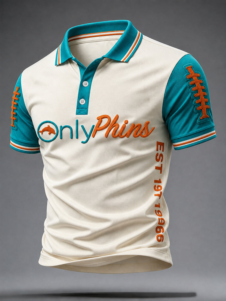 Men's Miami Football Lover Dolphin Art Printed Casual Tops